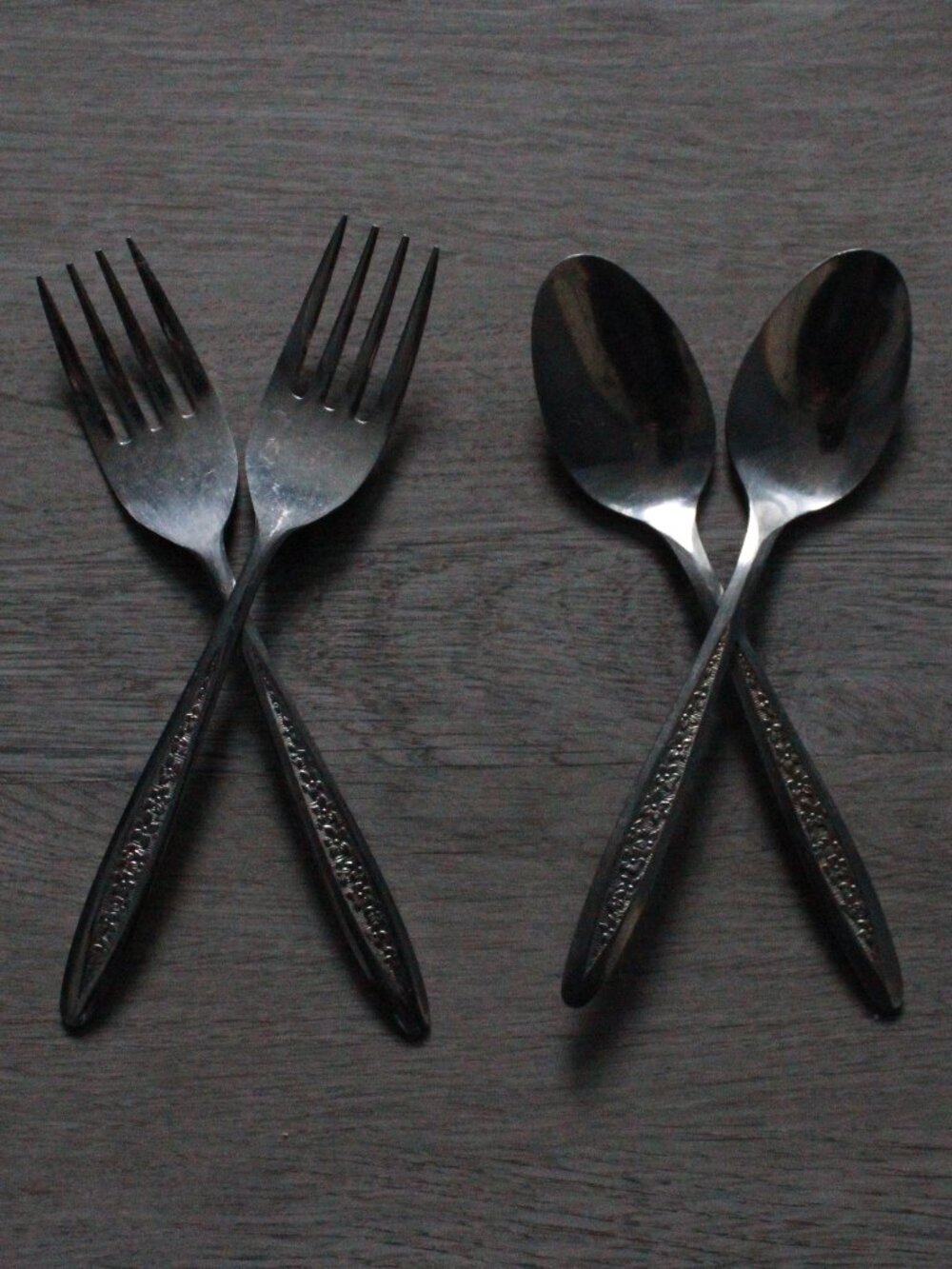 Vintage 4pc. Set of CustomCraft Japan Floral Accent Stainless Steel Flatware